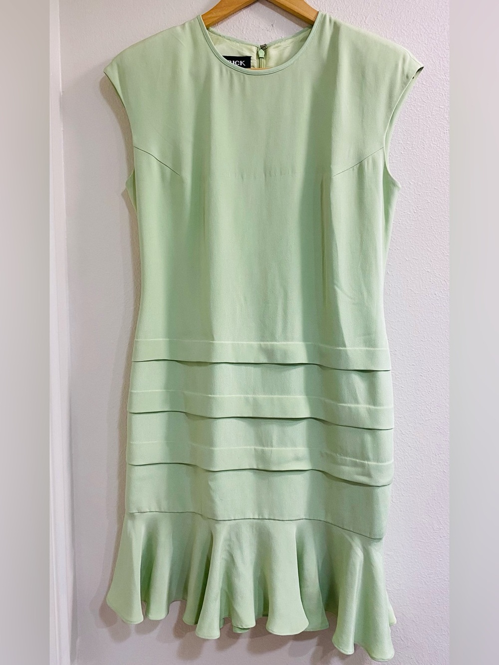 Vintage Patrick Collection Silk Light Green Tiered Midi Dress with Flounce Hem 4